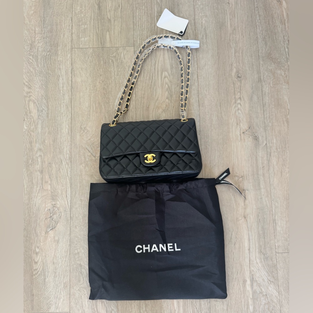 CHANEL Black Quilted Lambskin Classic Double Flap Crossbody Bag